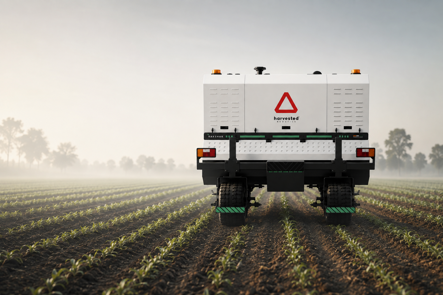 Rakshak laser weeder working in a misty field