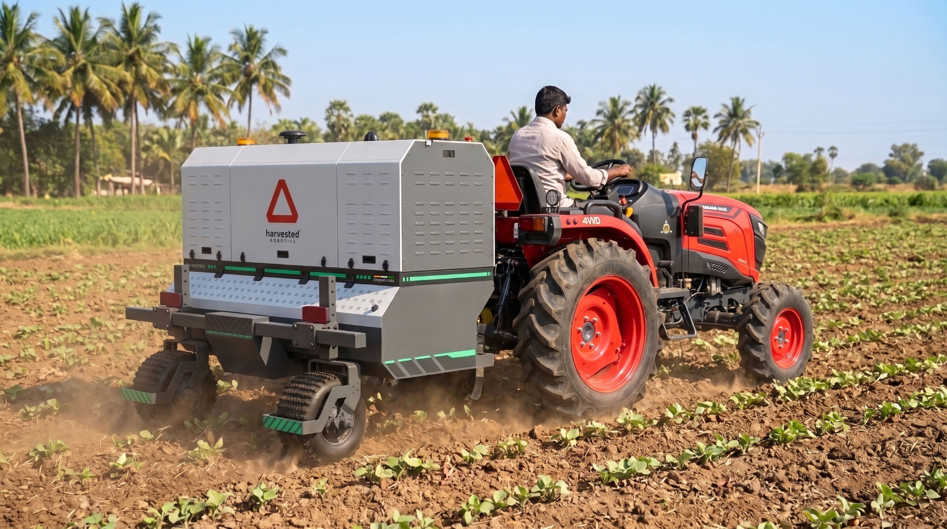 Rakshakh unit mounted on a tractor working through a field